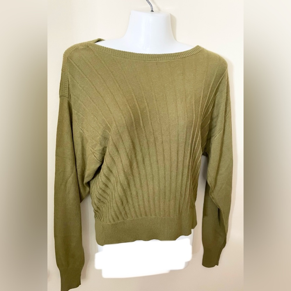 Sz XXS RW&CO Long-Sleeve Boat-Neck Relaxed Sweater Green Moss Women's Sweater - Picture 5 of 9